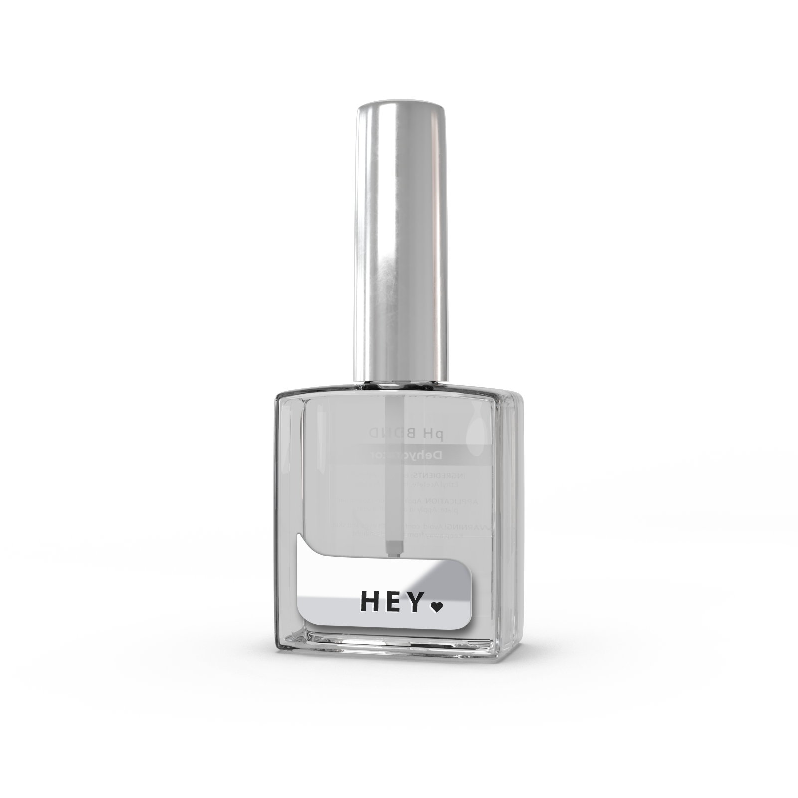 Clear nail polish bottle with silver cap for manicure and pedicure
