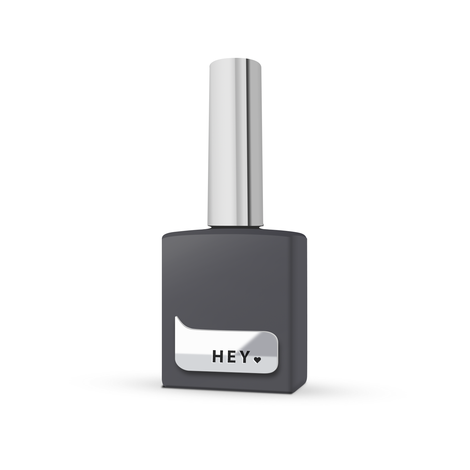 Black UV gel nail polish bottle with silver cap and HEY label, for manicure
