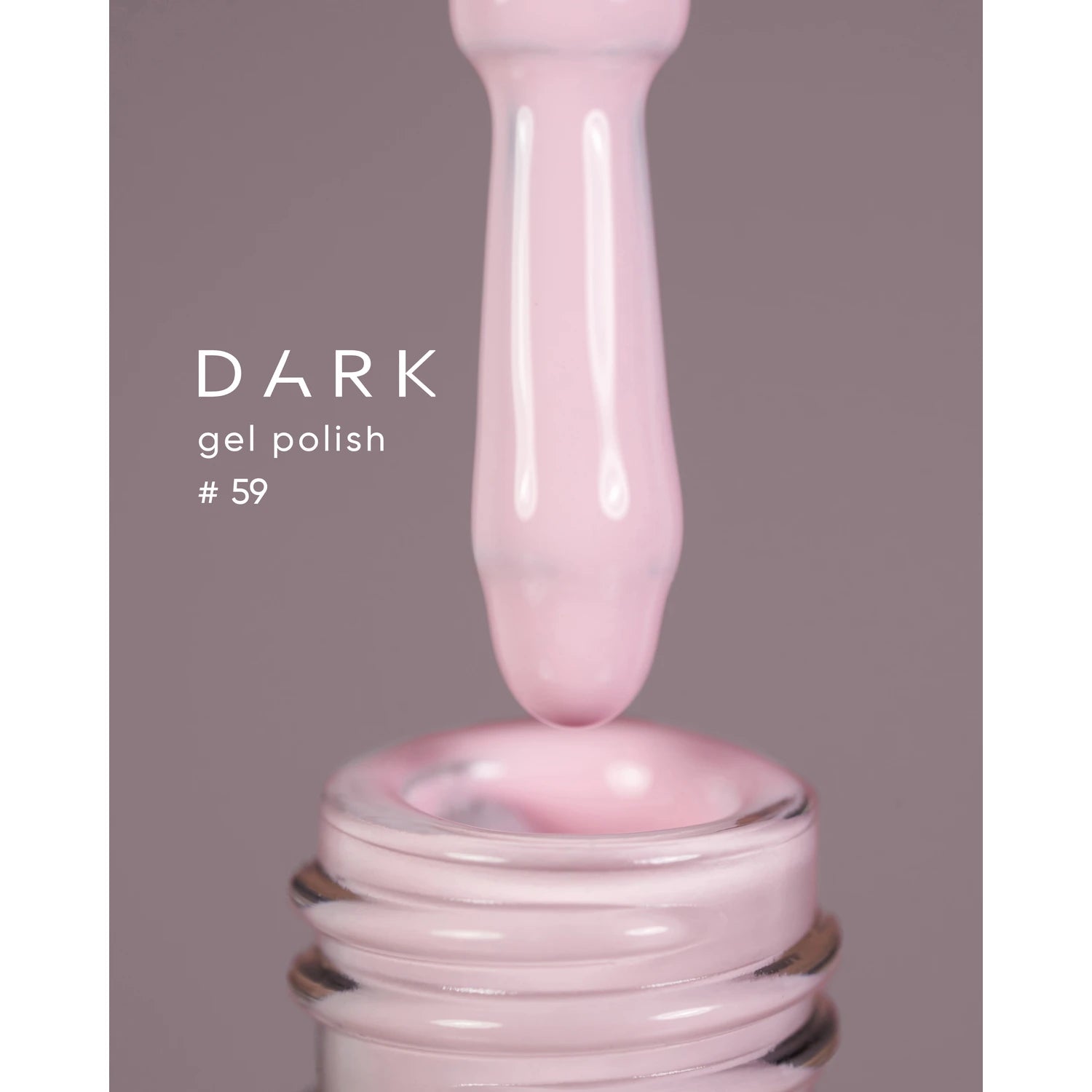 Pink gel polish dropper with bottle, labeled Dark gel polish #59, manicure product