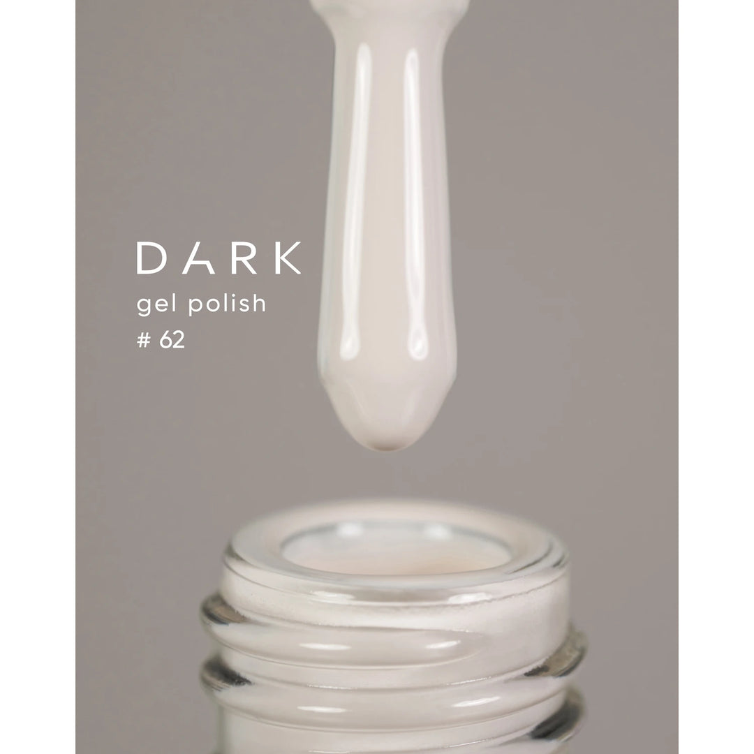 Beige gel polish being dispensed from brush into bottle, labeled dark gel polish 
