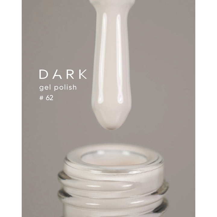 Beige gel polish being dispensed from brush into bottle, labeled dark gel polish 