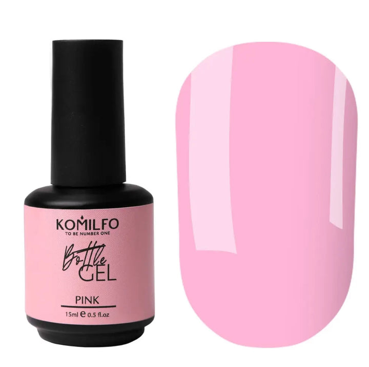 Komilfo Bottle Gel розовый с кисточкой, 15 мл