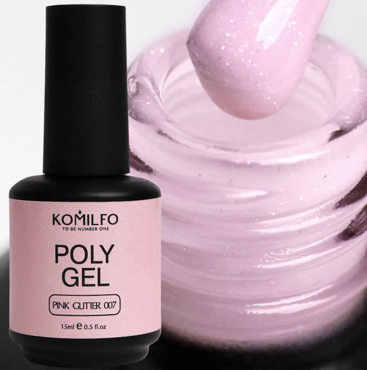 Komilfo PolyGel 007 Pink Glitter, 15 ml (with shimmer)