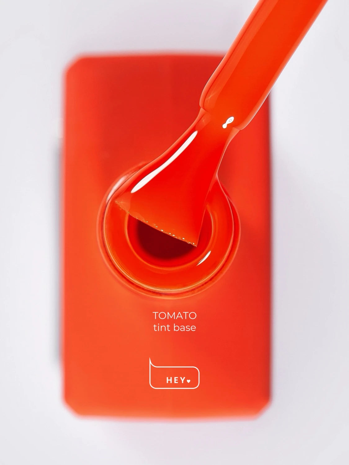 Tomato tint base gel nail polish bottle with brush, vivid red-orange color, for manicure