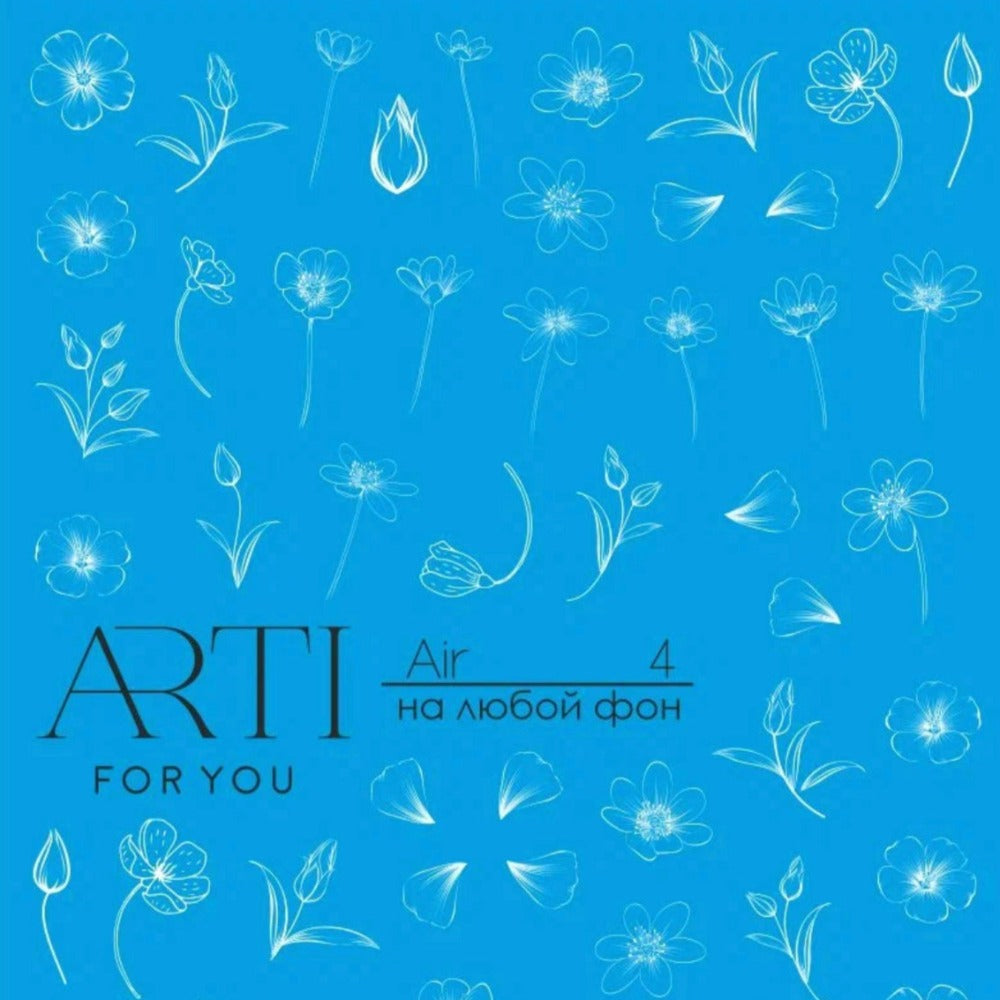 Floral nail art decal sheet with delicate white flower designs on blue background