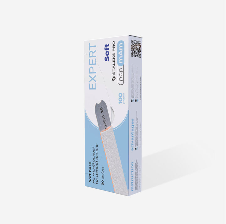 White disposable papmAm files for straight nail file (soft base) Staleks Pro Expert 20, 100 grit (30 pcs) DFCE-20-100w