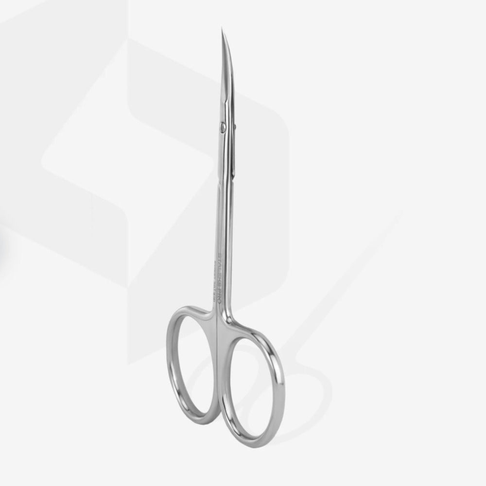 Stainless steel cuticle scissors for manicure and pedicure on white background