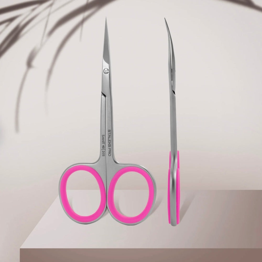 Stainless steel manicure scissors with pink handles for nail and cuticle care