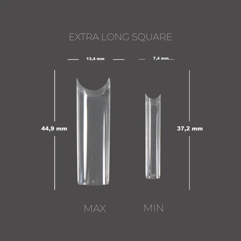 TOUCH Soft Gel Tips Extra Long Square – size chart, max 44.9 mm and min 37.2 mm