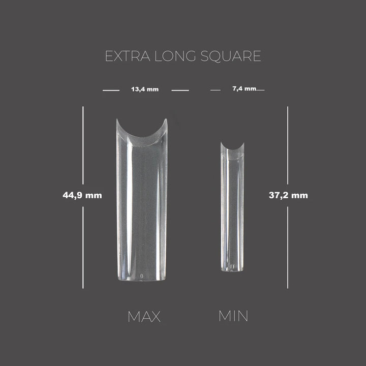 TOUCH Soft Gel Tips Extra Long Square – size chart, max 44.9 mm and min 37.2 mm