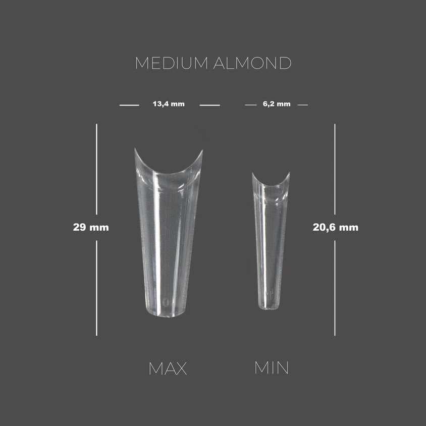 TOUCH Extension Tips Almond Medium – size chart, max 29 mm and min 20.6 mm