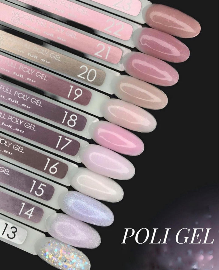 MOON Full Poly Gel №16 white chocolate with shimmer, 30 ml