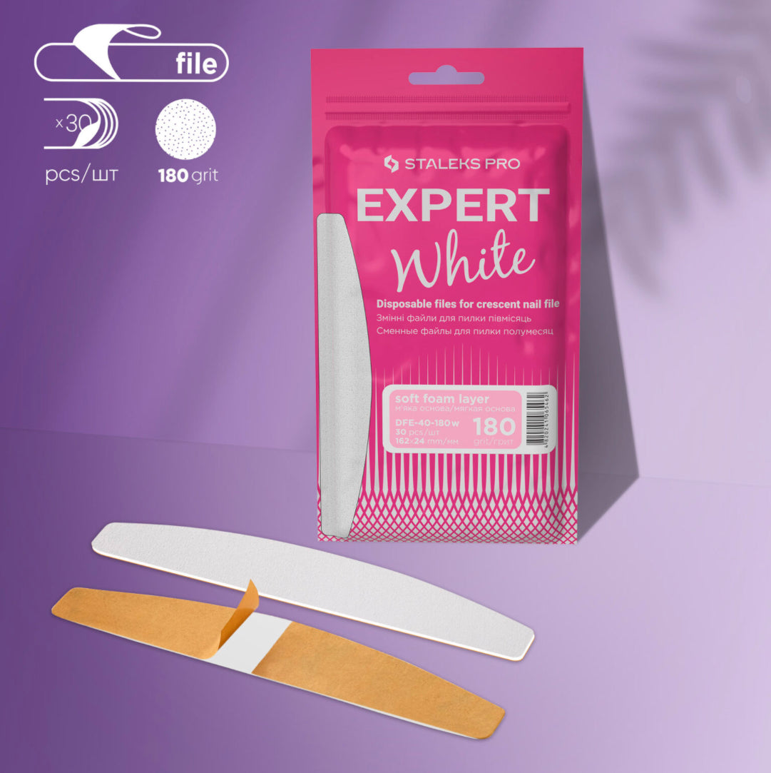 Staleks Pro Expert White crescent nail file refills, 180 grit, for professional manicure