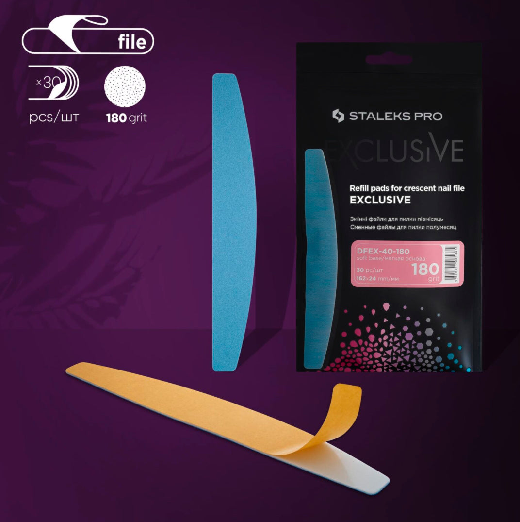 Staleks Pro 180 grit crescent nail file refill pads, blue, 30 pieces, manicure accessory
