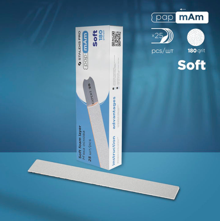 White disposable papmAm files (soft foam layer)  Staleks EXPERT 20 180 grit (25 pcs) DFCE-20-180/25w