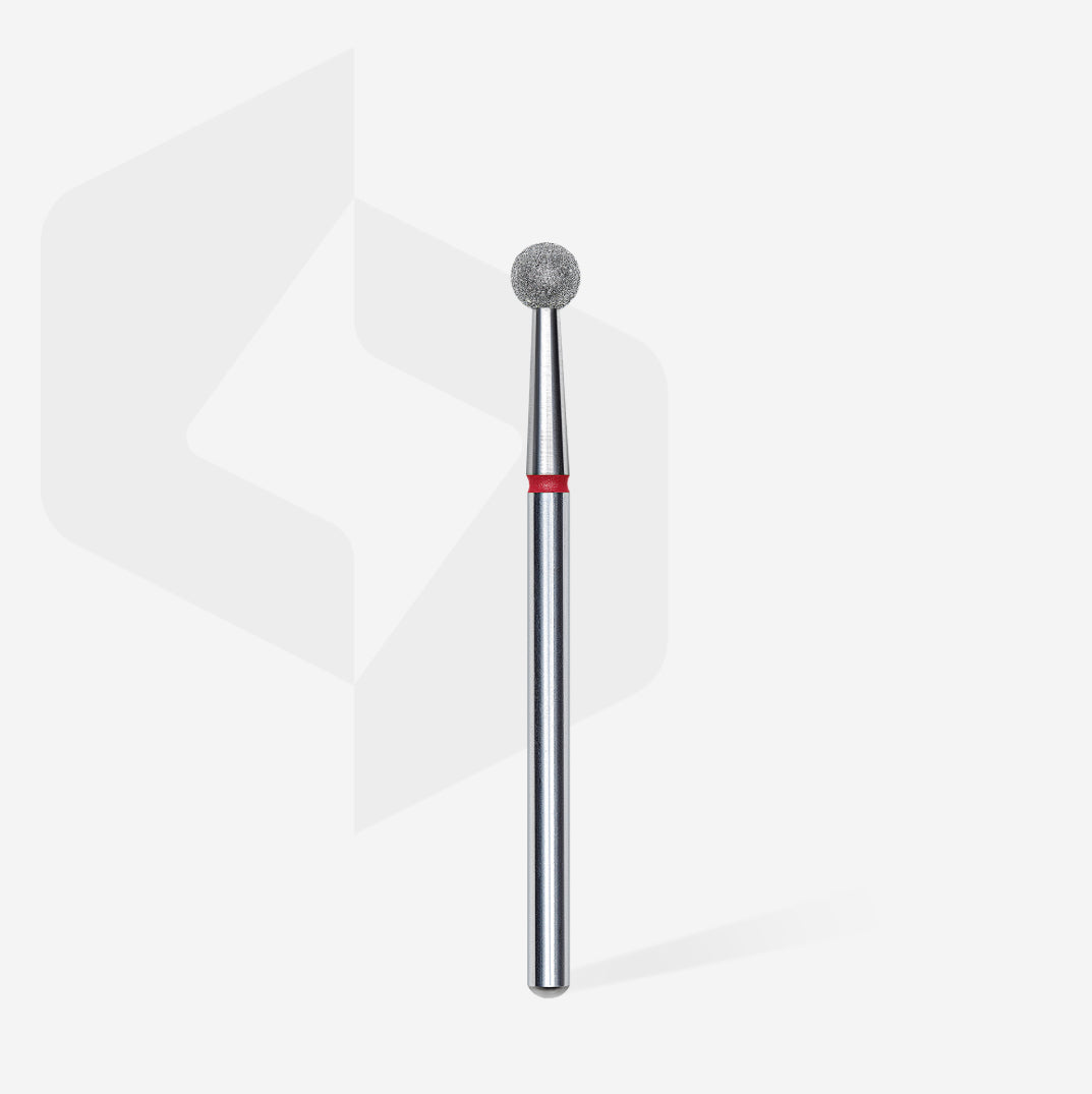 Diamond nail drill bit for manicure and pedicure, metal shaft with round tip on white background