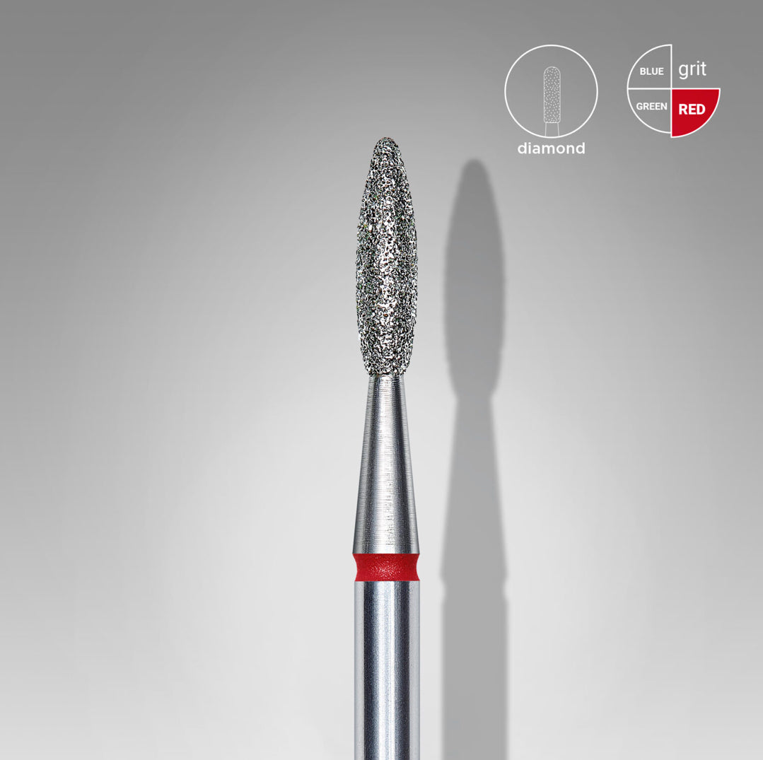 Diamond nail drill bit with red grit band for professional manicure and pedicure
