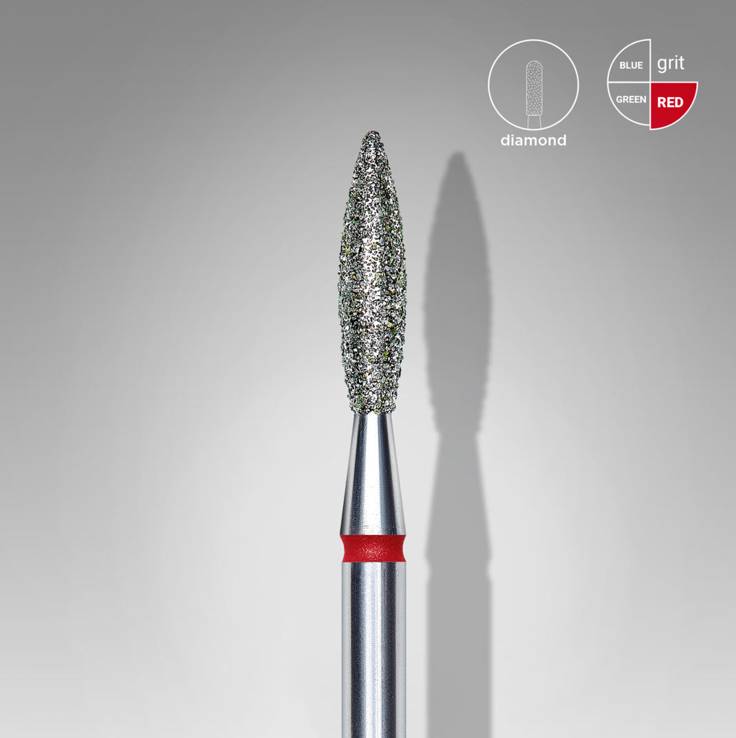 Diamond nail drill bit with red band, fine grit, for professional manicure