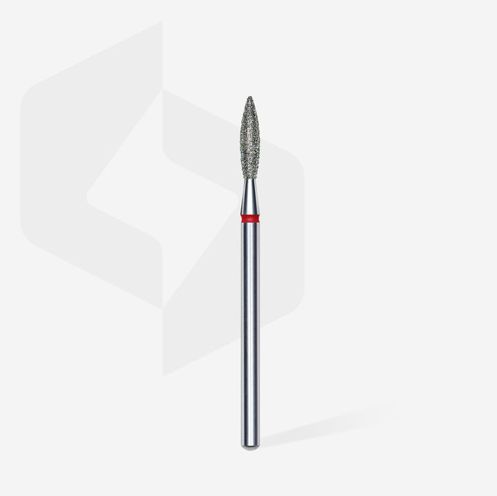 Diamond nail drill bit, “flame”, red, head diameter 2.3 mm/  working part 10 mm FA10R023/10