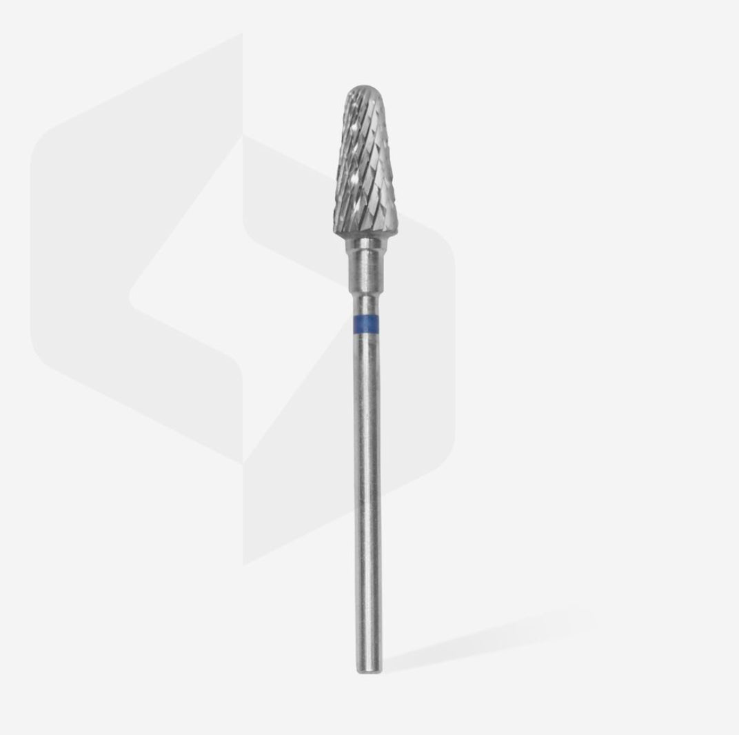 Carbide nail drill bit for manicure and pedicure, silver, cone shape, on white background