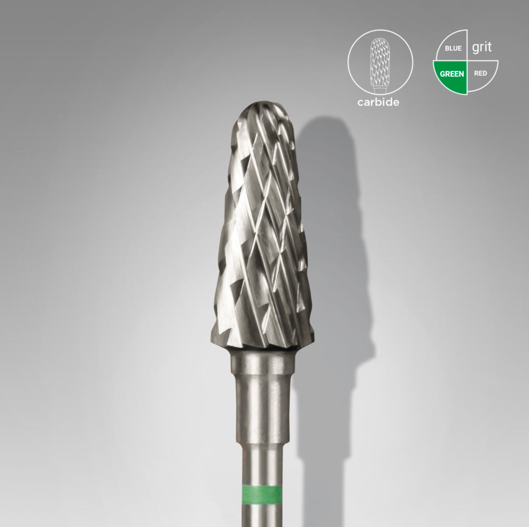 Carbide nail drill bit with green band, medium grit for manicure and pedicure