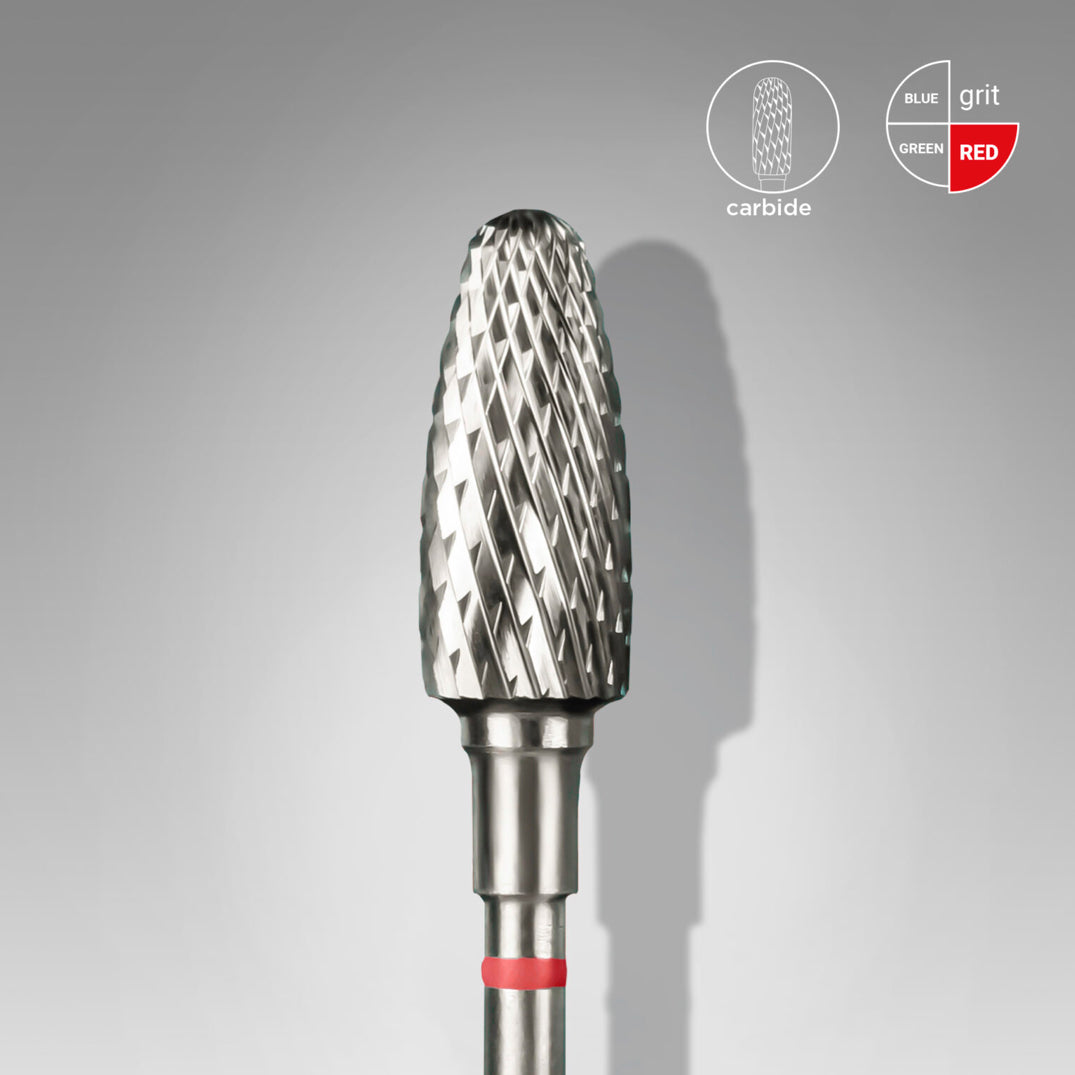 Carbide nail drill bit with red band, for professional manicure and pedicure