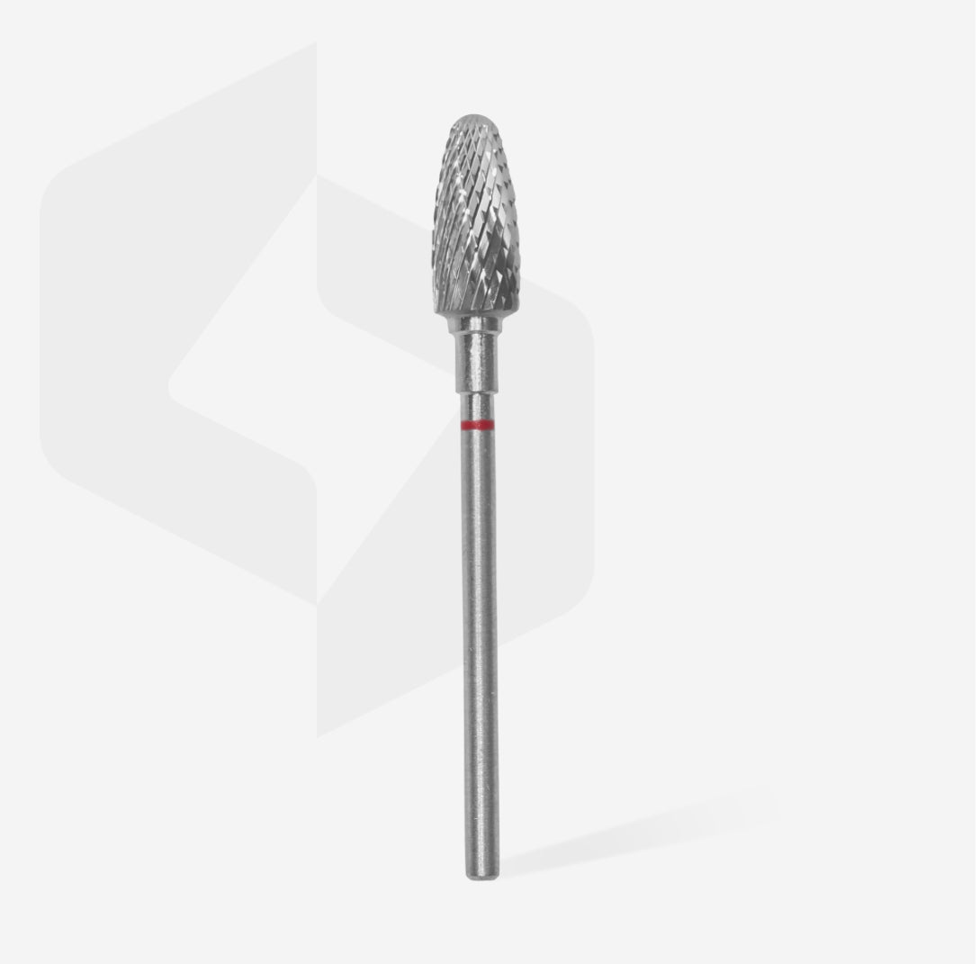Carbide nail drill bit for manicure and pedicure, silver with red band, on white background