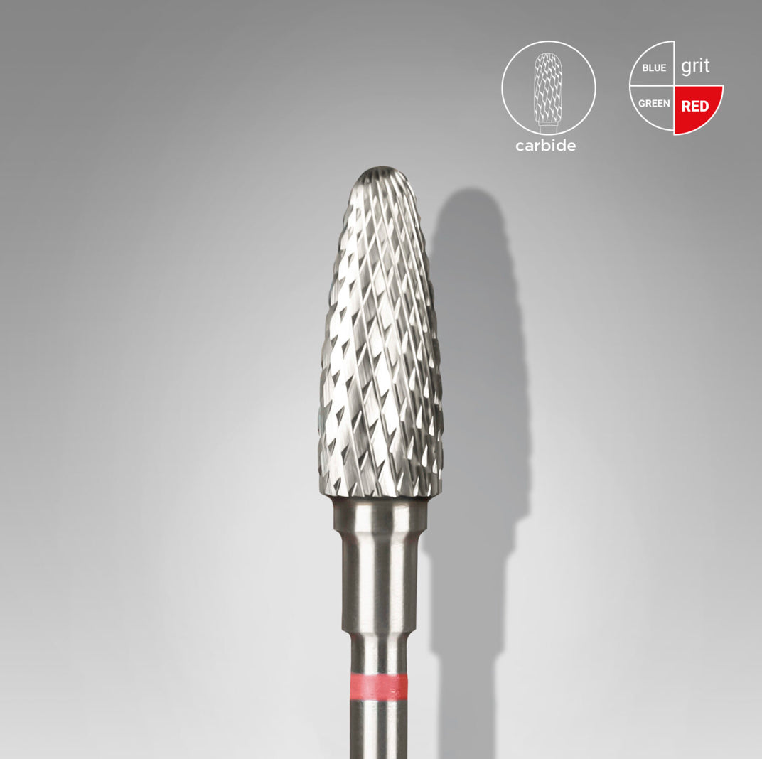Carbide nail drill bit with red band for professional manicure pedicure, fine grit