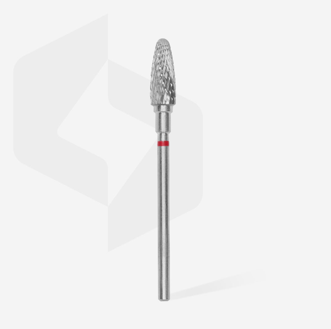 Carbide nail drill bit with red ring for manicure on white background