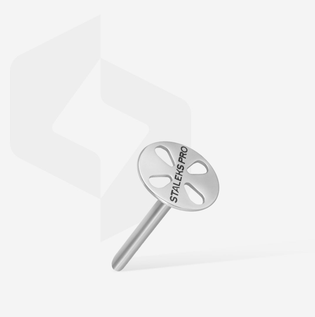 Stainless steel nail drill bit holder with STALEKS PRO text, professional manicure tool