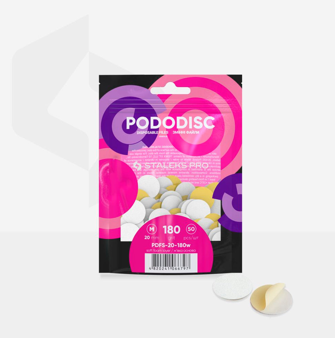 Staleks Pro Pododisc disposable nail files package with foam pads, 180 grit, manicure accessories