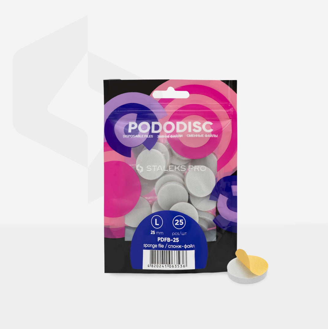 Pododisc disposable sponge nail files 25mm pack for pedicure and manicure