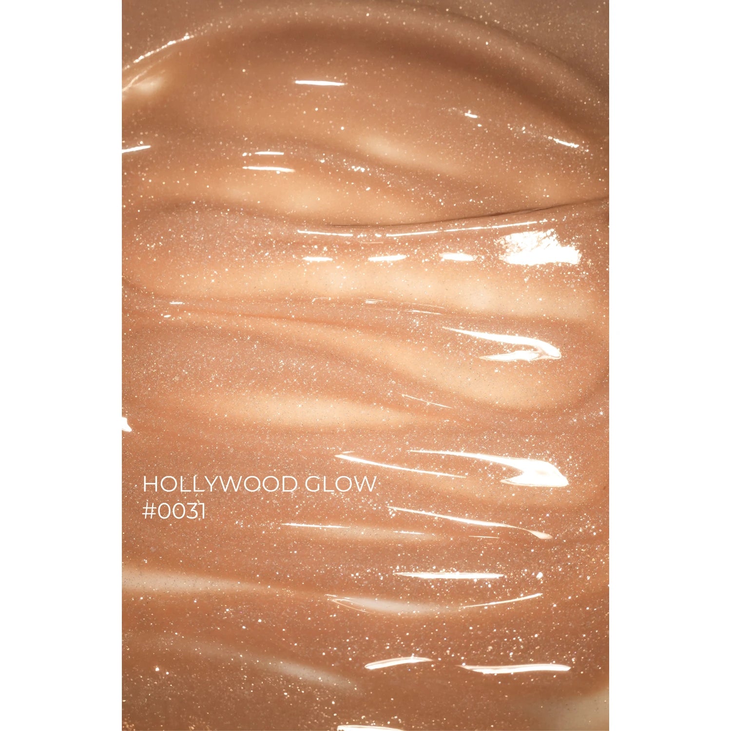 Shimmery nude gel polish Hollywood Glow #0031, close-up texture, manicure product