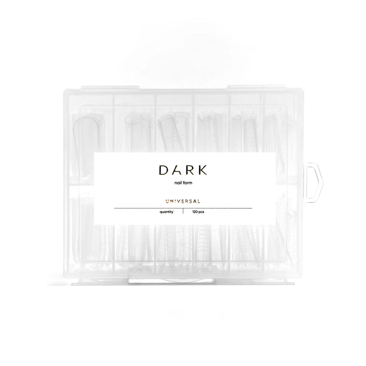 DARK Upper Forms Universal, 120 pcs – reusable upper nail forms in a storage box