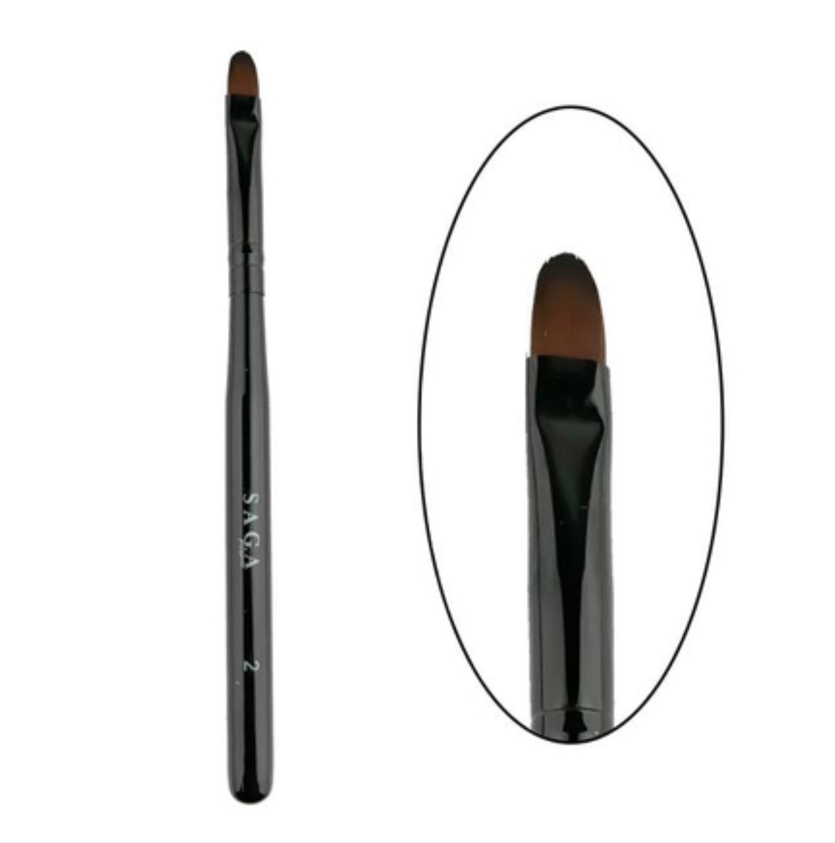 Black nail art brush with fine tip for manicure gel application and close-up detail