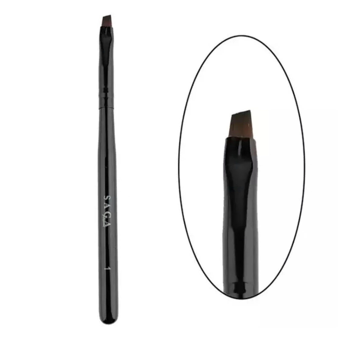 Black angled nail art brush for manicure and gel application, close-up on bristles
