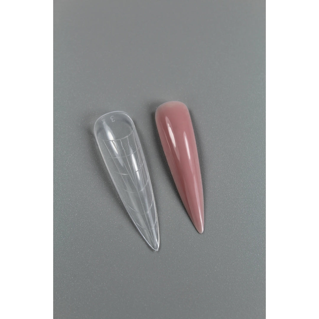 TOUCH Upper Forms Stiletto – upper form next to a finished stiletto nail