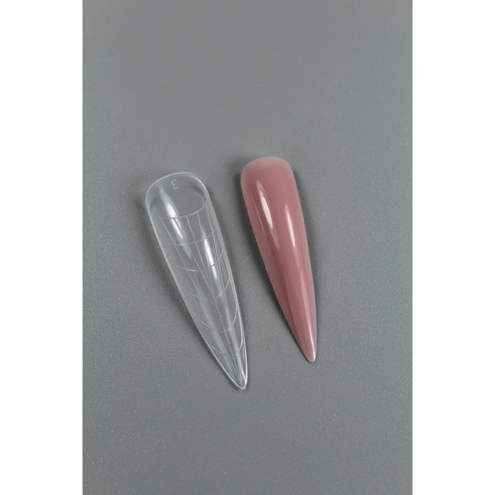 TOUCH Upper Forms Stiletto – upper form next to a finished stiletto nail