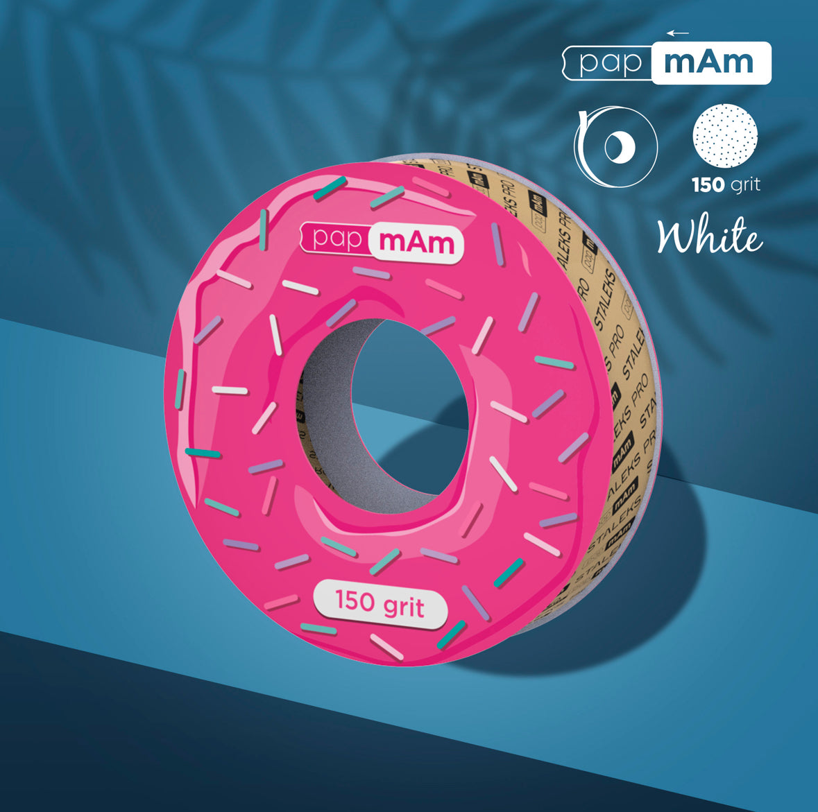 Pink donut-shaped 150 grit nail sanding roll for professional manicure use