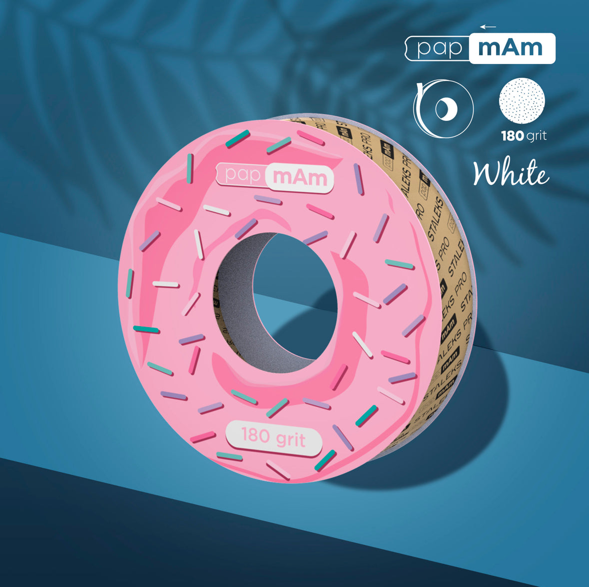 Pink donut-shaped 180 grit nail file roll with sprinkles, for professional manicure