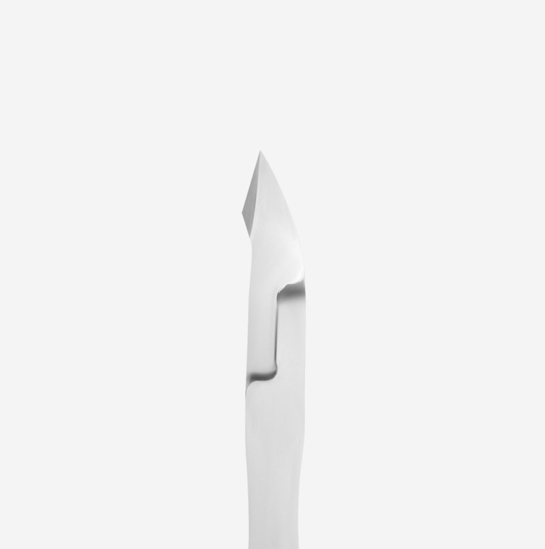 Stainless steel cuticle pusher tool for professional manicure, isolated on white background