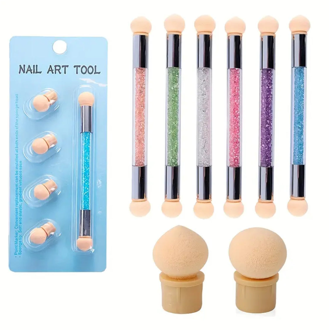 Nail art sponge gradient pen set and replacement heads for manicure design