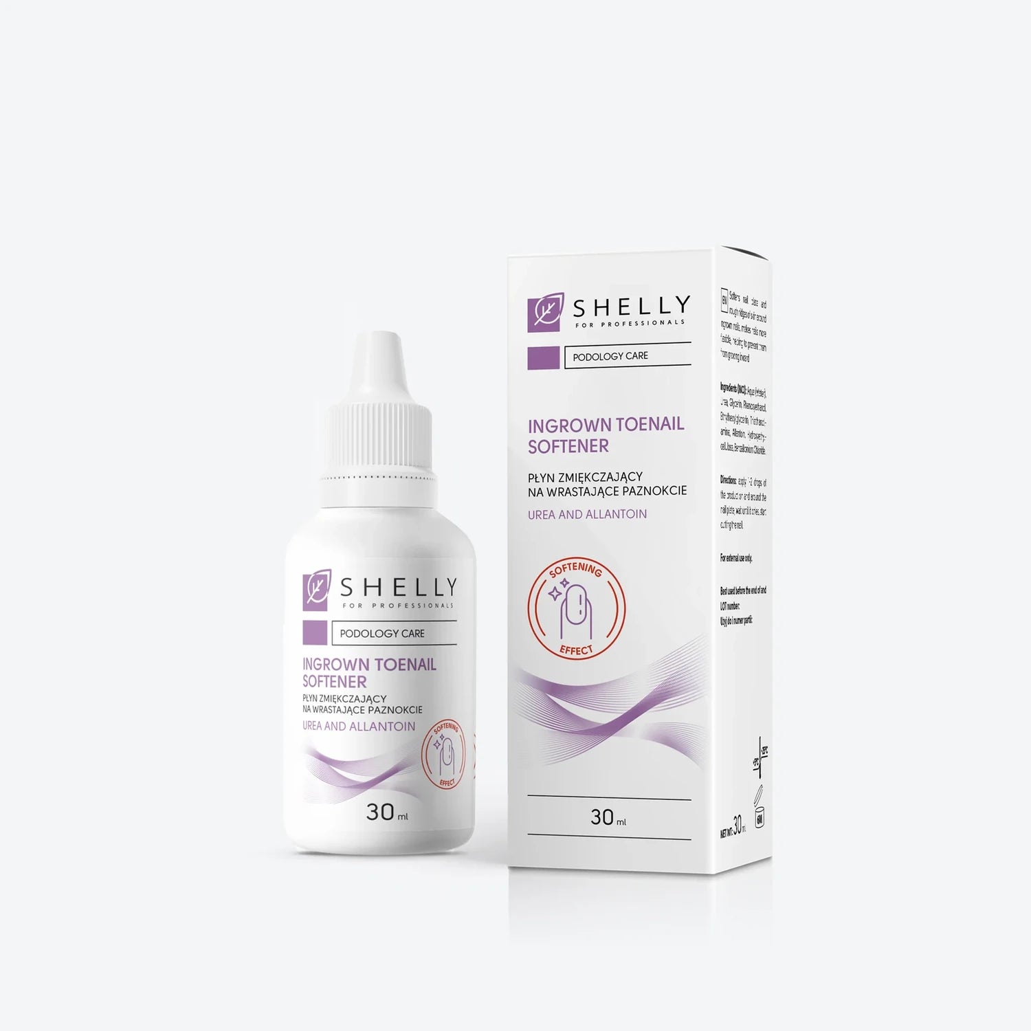 Ingrown toenail softener bottle and packaging for pedicure, 30ml, with urea and allantoin