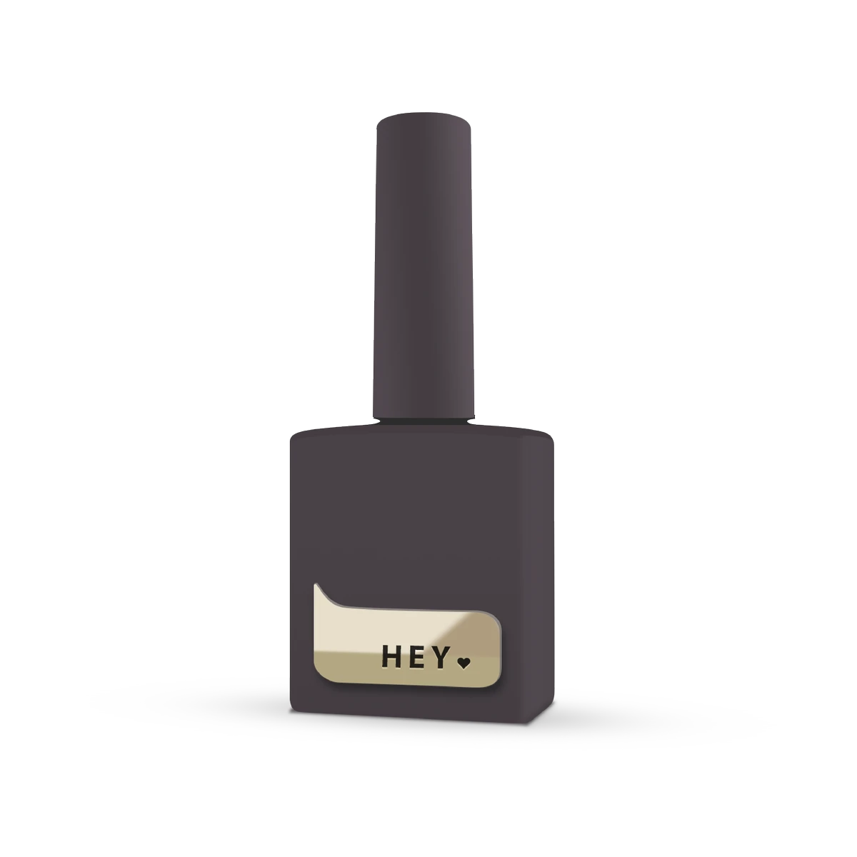 Black nail polish bottle with gold label marked HEY, used for manicure and nail art
