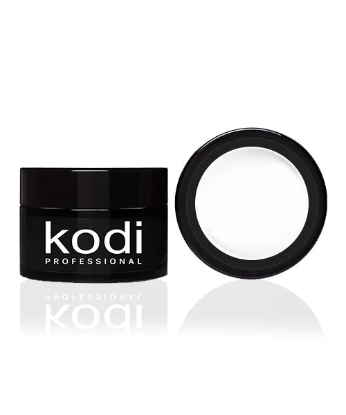 Black gel paint jar for nail art with open lid showing white UV gel inside