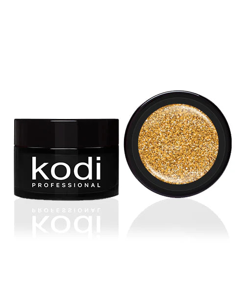 Kodi Professional jar with gold glittery powder on a white background
