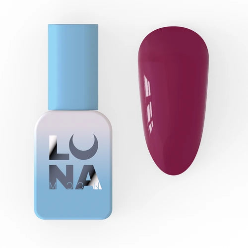 Burgundy gel nail polish bottle with matching color sample for manicure