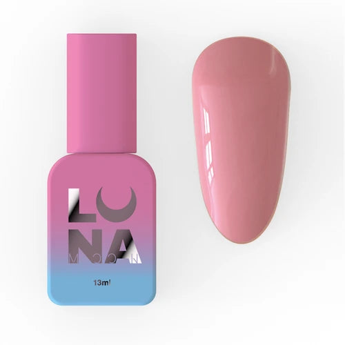 Pink gel nail polish bottle with matching swatch for manicure and pedicure