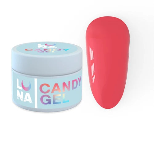 Pink UV gel nail polish jar with matching gel color swatch for manicure