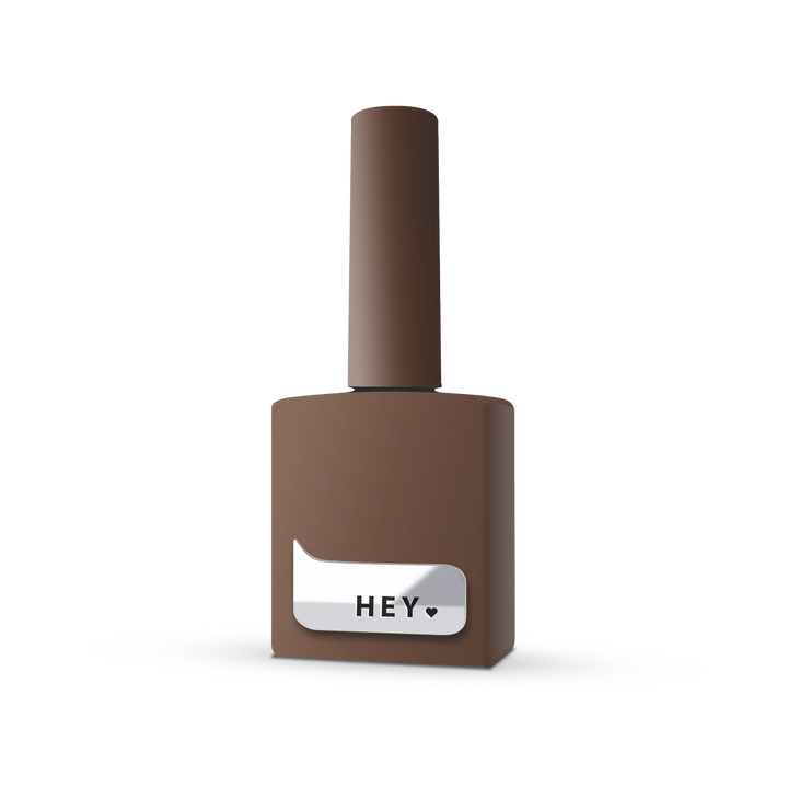 Brown gel nail polish bottle with &